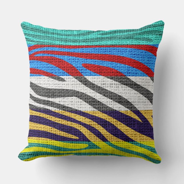 Retro Zebra Skin Print Pattern Burlap Rustic #2 Cushion (Front)