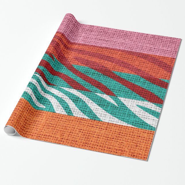Retro Zebra Skin Print Pattern Burlap Rustic #5 Wrapping Paper (Unrolled)