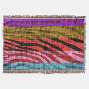 Retro Zebra Skin Print Pattern Burlap Rustic Throw Blanket