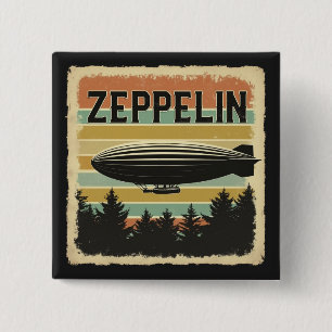 Retro Zeppelin Dirigible Airship Zepelin Zepplin 15 Cm Square Badge
