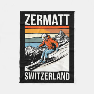 Retro zermatt switzerland ski resort fun alpine fleece blanket