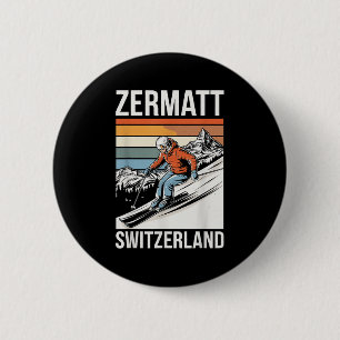 Retro Zermatt Switzerland Ski Resort, Fun Alpine S 6 Cm Round Badge