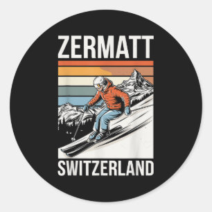 Retro Zermatt Switzerland Ski Resort, Fun Alpine S Classic Round Sticker