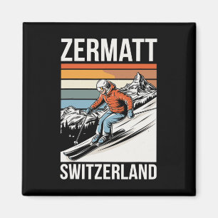 Retro Zermatt Switzerland Ski Resort Magnet