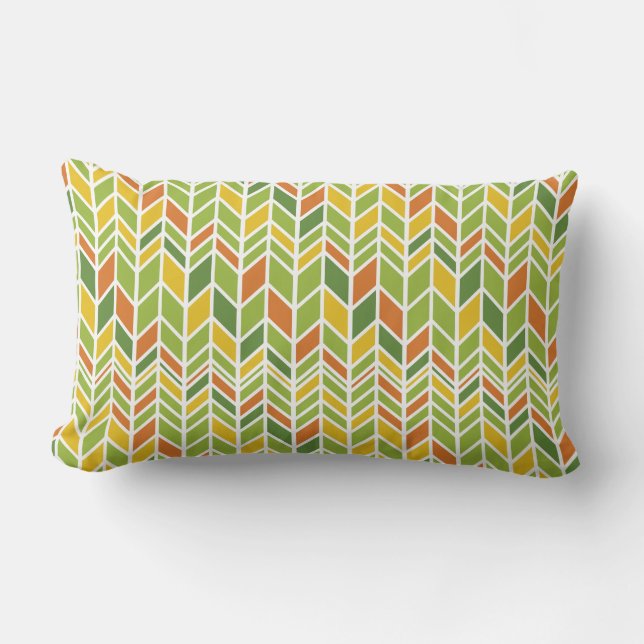 Retro Zig-Zag Orange & Green Chevron Lumbar Cushion (Front)