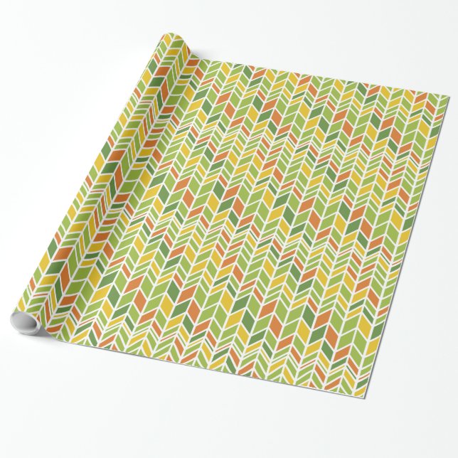 Retro Zig-Zag Orange & Green Chevron Wrapping Paper (Unrolled)