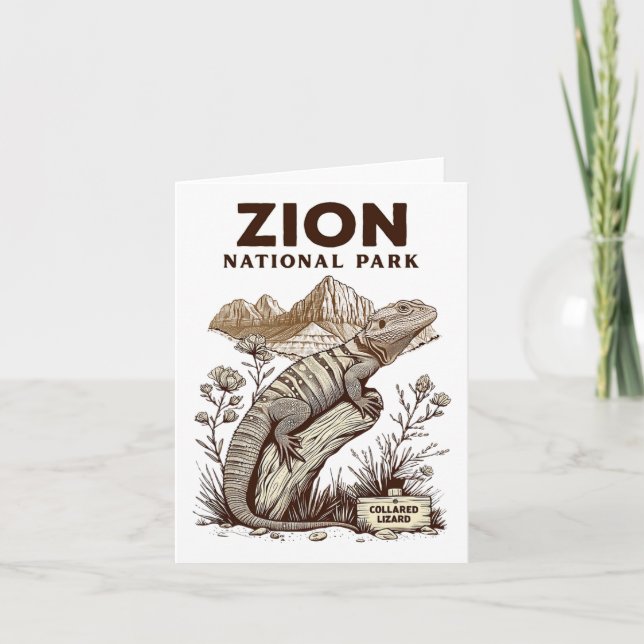 Retro Zion National Park Collared Lizard Hiking Ca Card (Front)