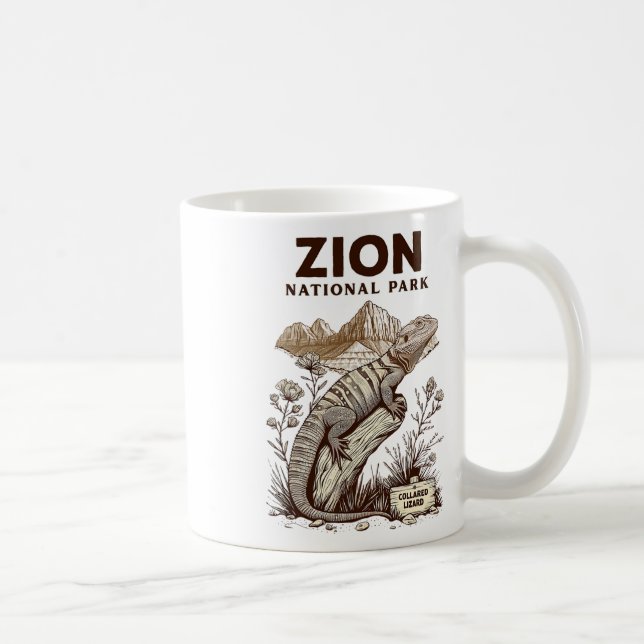 Retro Zion National Park Collared Lizard Hiking Ca Coffee Mug (Right)