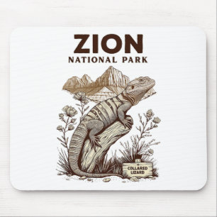 Retro Zion National Park Collared Lizard Hiking Ca Mouse Pad