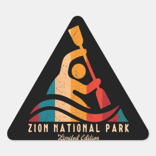 Retro Zion National Park Kayaking Triangle Sticker