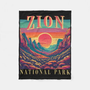 Retro Zion National Park Utah Mountain Women Men K Fleece Blanket