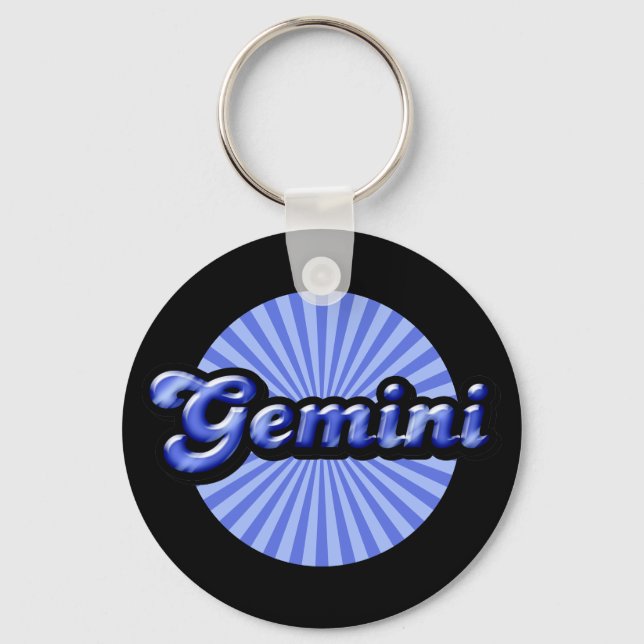 Retro Zodiac Gemini Key Ring (Front)