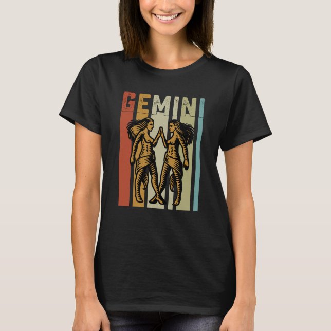 Retro Zodiac Gemini Vintage Style Astrology T-Shirt (Front)