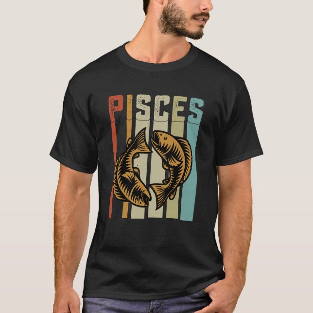 Retro Zodiac Pisces Vintage Style Astrology T-Shirt (Front)
