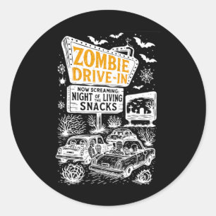 Retro Zombie Drive In Skeleton Movie Night Hotel H Classic Round Sticker