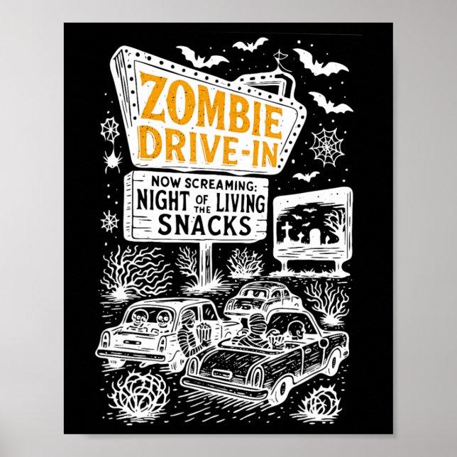 Retro Zombie Drive In Skeleton Movie Night Hotel H Poster (Front)