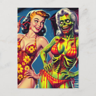 Retro Zombie Pin-up Postcard