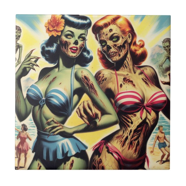 Retro Zombie Pin-ups Tile (Front)