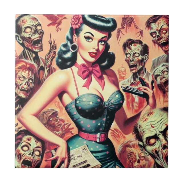 Retro Zombies Pin-up Tile (Front)