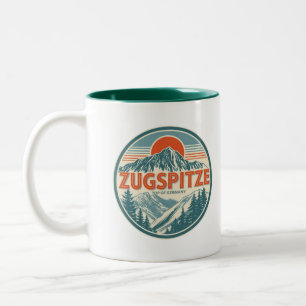 Retro Zugspitze bavarian outdoor nature gifts Two-Tone Coffee Mug