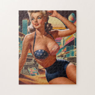 Retrofuturism Cute Pin-up Jigsaw Puzzle