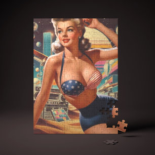 Retrofuturism Cute Pin-up Jigsaw Puzzle