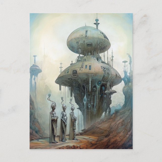 Retrofuturistic Spaceships Science Fiction Art Postcard (Front)