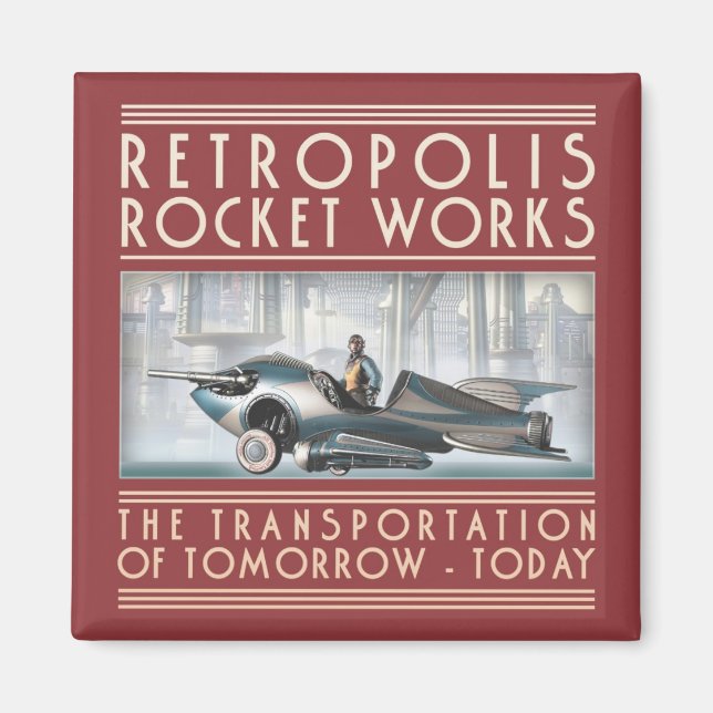 Retropolis Rocket Works Square Magnet (Front)