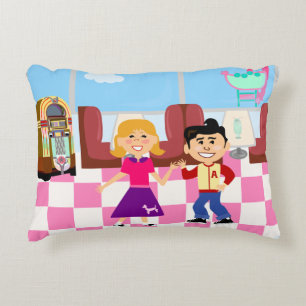 Retroville Diner Dance Kids Vintage Cartoon Art Decorative Cushion