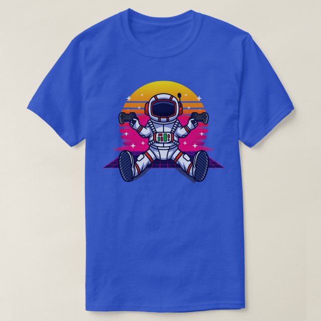 Retrowave Astronaut With Controller Vintage Gaming T-Shirt (Design Front)