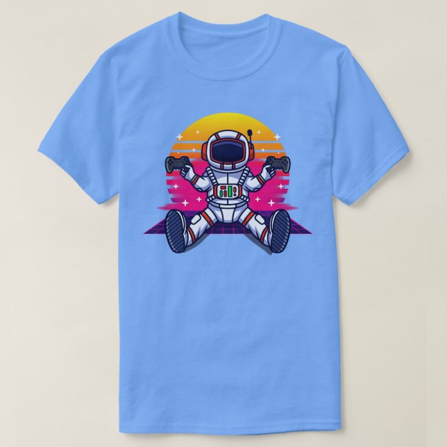 Retrowave Astronaut With Controller Vintage Gaming T-Shirt (Design Front)