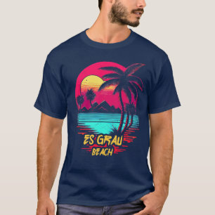 Retrowave Beach Es Grau Beach T-Shirt