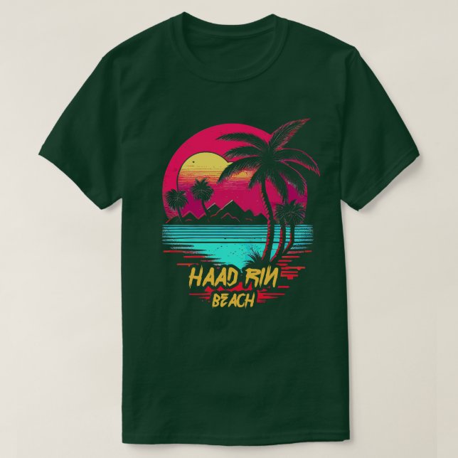Retrowave Beach Haad Rin Beach T-Shirt (Design Front)