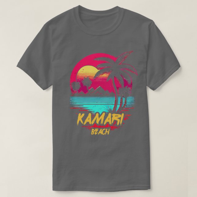 Retrowave Beach Kamari Beach T-Shirt (Design Front)