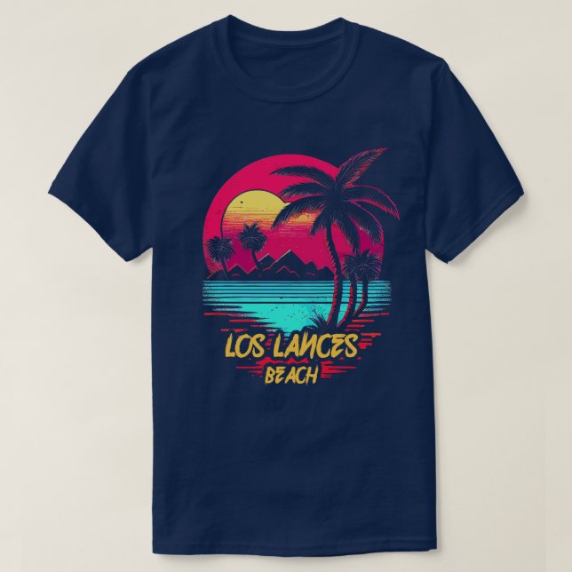 Retrowave Beach Los Lances Beach T-Shirt (Design Front)