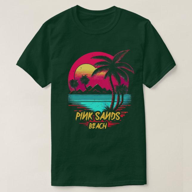 Retrowave Beach Pink Sands Beach T-Shirt (Design Front)