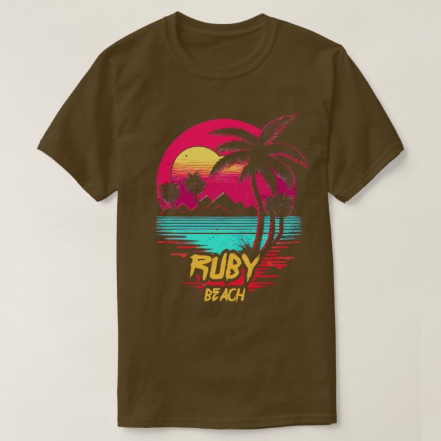Retrowave Beach Ruby Beach T-Shirt (Design Front)
