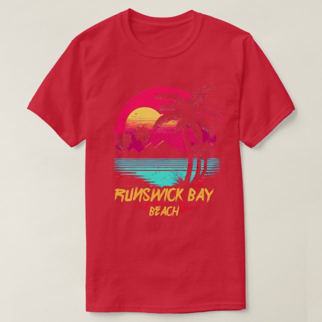 Retrowave Beach Runswick Bay Beach T-Shirt (Design Front)
