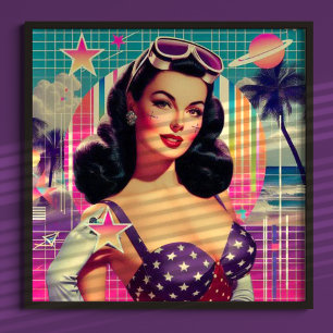 Retrowave Cute Pinup Poster