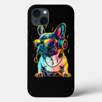 Retrowave French Bulldog with Headphones and Sungl