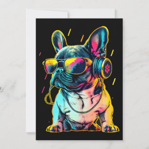Retrowave French Bulldog with Headphones and Sungl Invitation