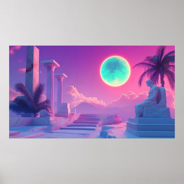 Retrowave Greek God Poster - Neon Vaporwave Aesthe (Front)