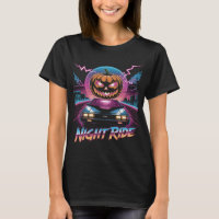 Retrowave Halloween Pumpkin Night Ride T-Shirt | 8