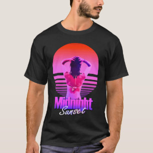 Retrowave Midnight Sunset Girl In The Sea T-Shirt