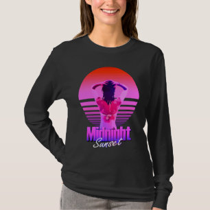 Retrowave Midnight Sunset Girl In The Sea T-Shirt