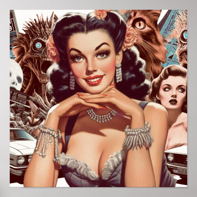 Retrowave Pin-up Collage Poster (Front)