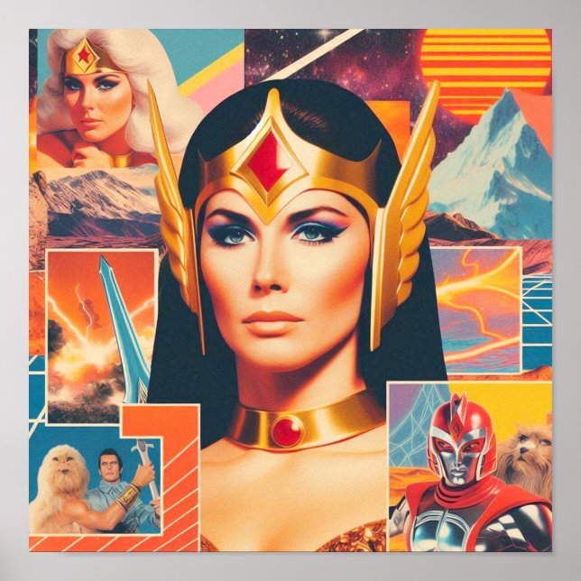 Retrowave Sci-Fi Warrior Woman Poster (Front)