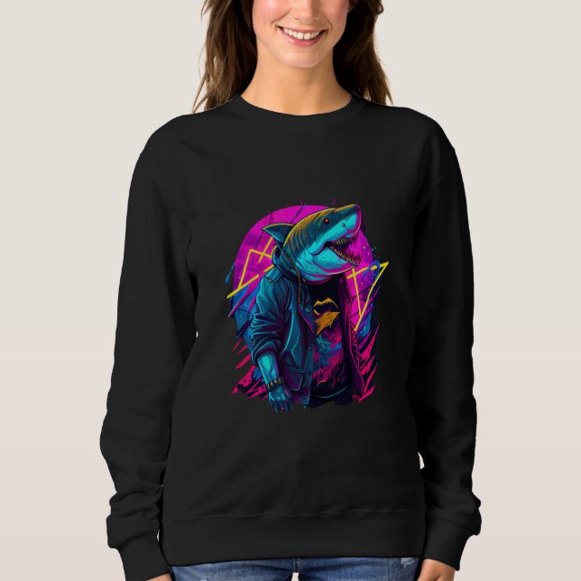Retrowave Shark Cool Retro 80s Inspired Sweatshirt (Front)