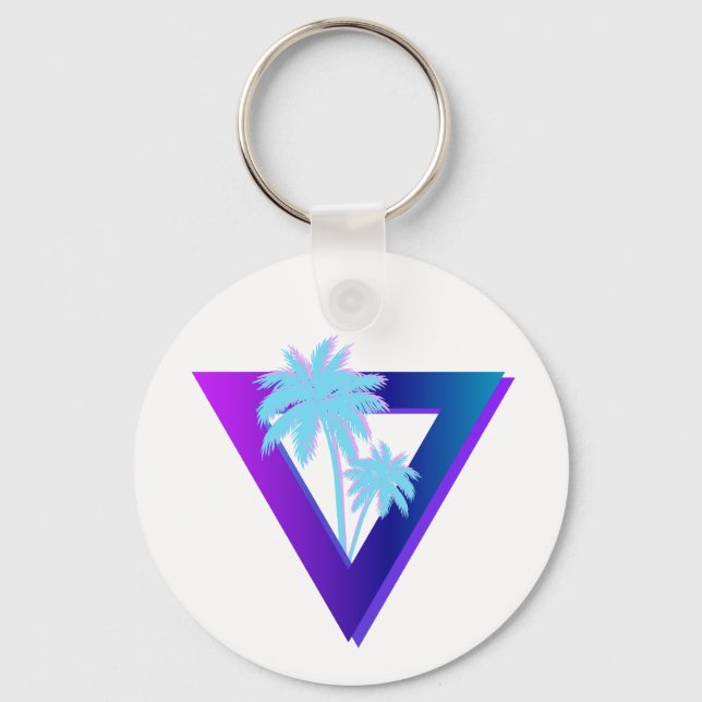 RETROWAVE SYNTHWAVE PALM TREES TRIANGLE KEYCHAIN (Front)