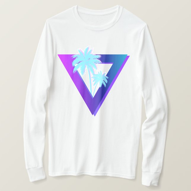RETROWAVE SYNTHWAVE PALM TREES TRIANGLE LONGSLEEVE T-Shirt (Design Front)